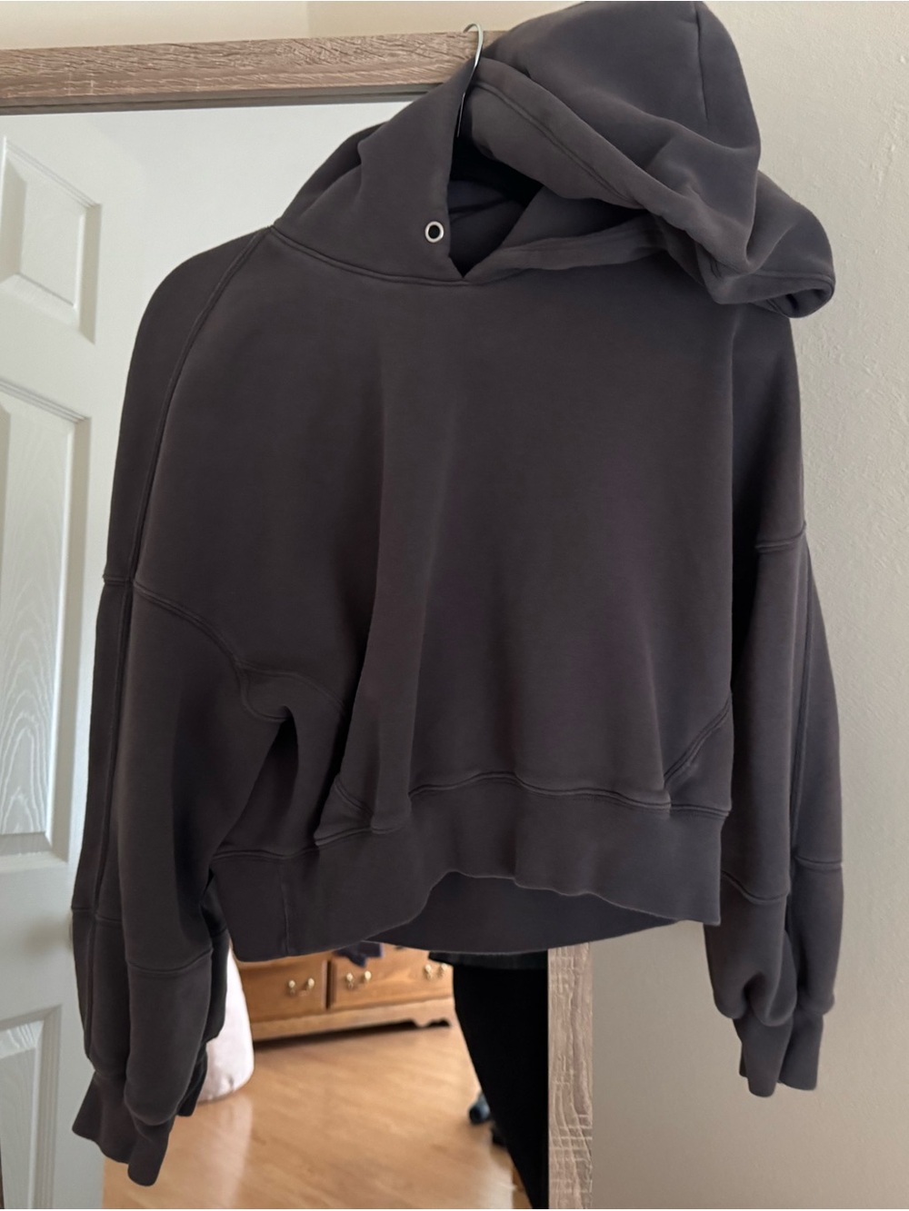 Women's Abercrombie & Fitch Charcoal Cropped Hoodie - Gray Hooded Sweatshirt